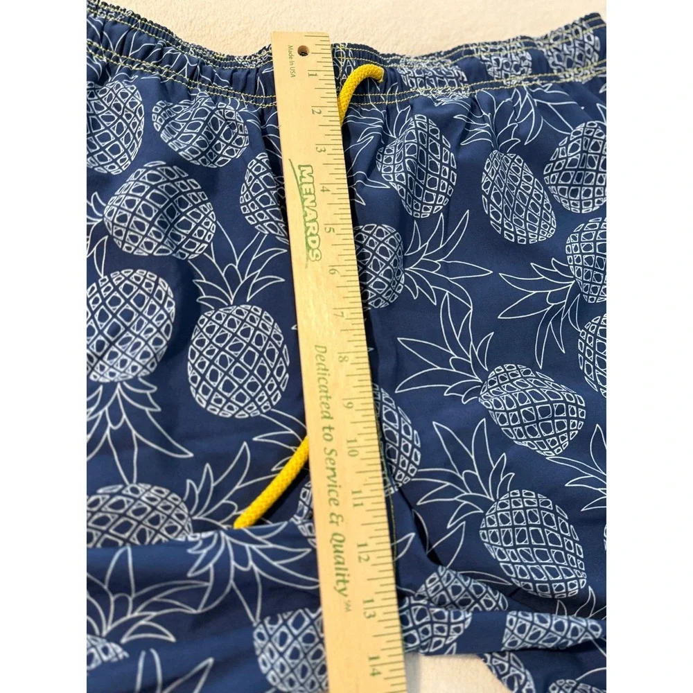 Capelle Hybrid Swim Trunks Mens M Blue Pineapple‎ Print Yellow Drawstring lined